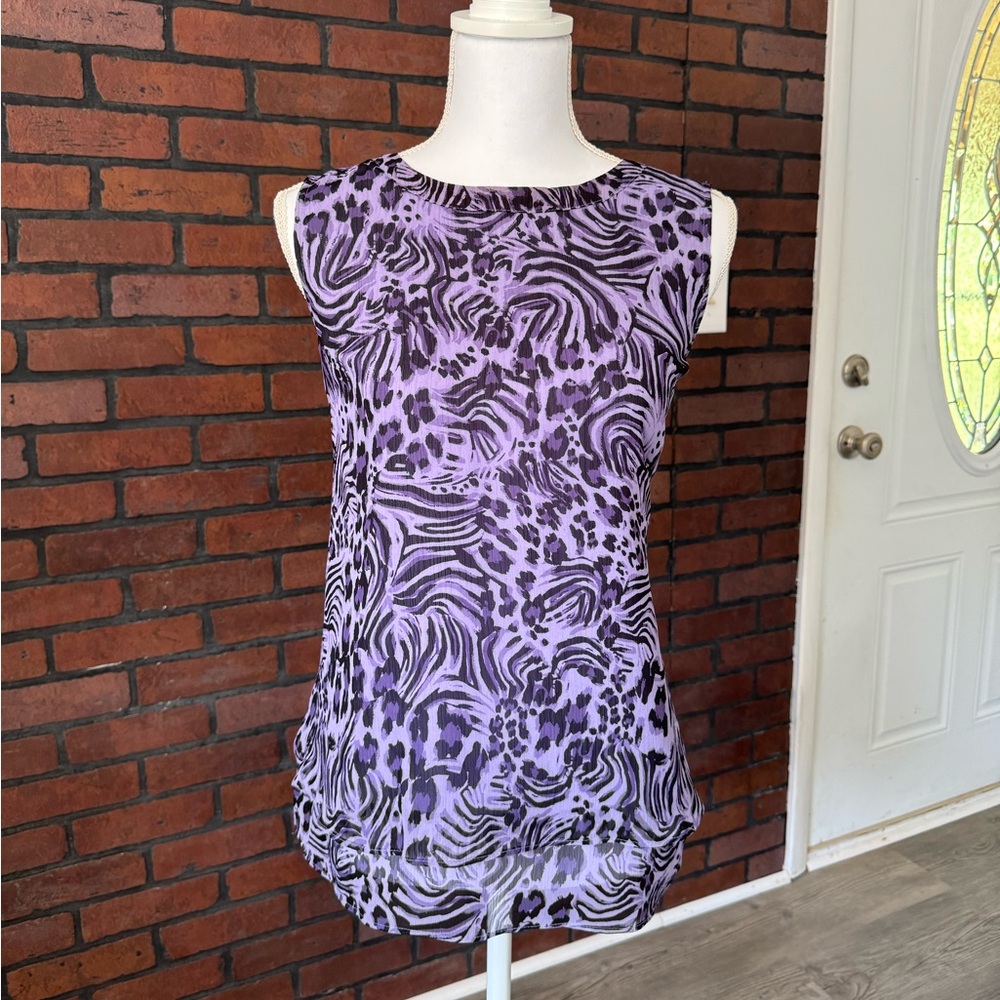 Apt‎ 9 Purple Animal Print Sleeveless Sheer Tunic Top Women’s Large Y2K
